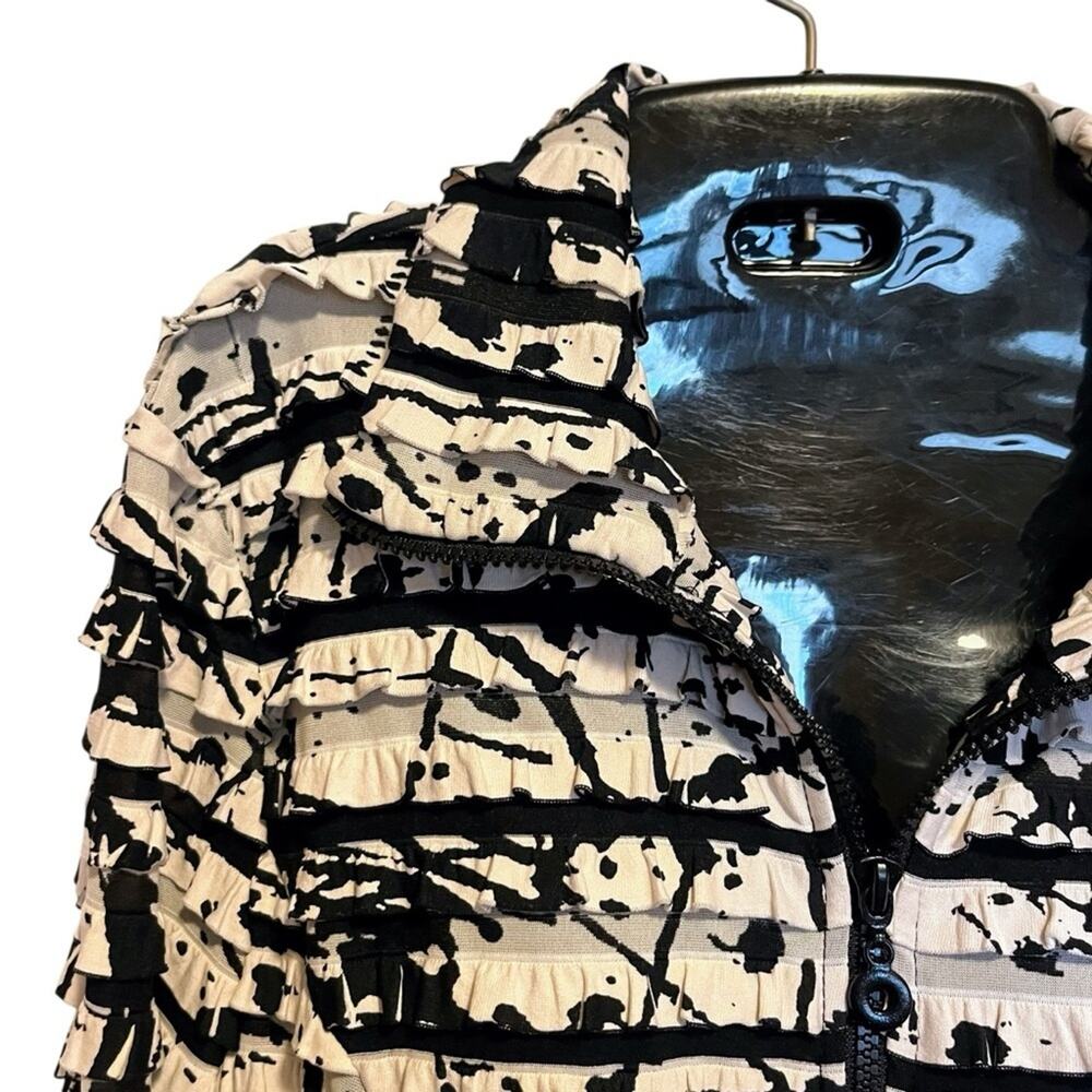 Joseph Ribkoff Jacket 14 Abstract Paint Print Ruffle Textured Zip Art to Wear - Picture 2 of 15